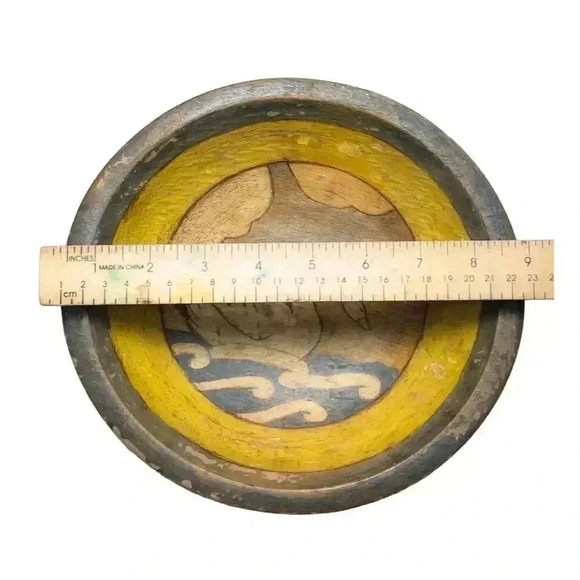 Vintage Munising Hand-Painted Wooden Bowl Swan Design Yellow 1950s - Picture 5 of 5